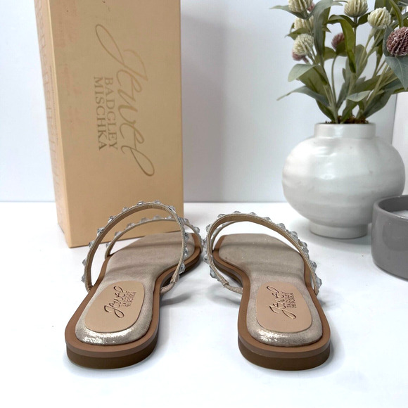 Jewel Badgley Mischka Honesty Flat Sandals Gemstone Studded Straps Women 6.5 NWB - Picture 4 of 9